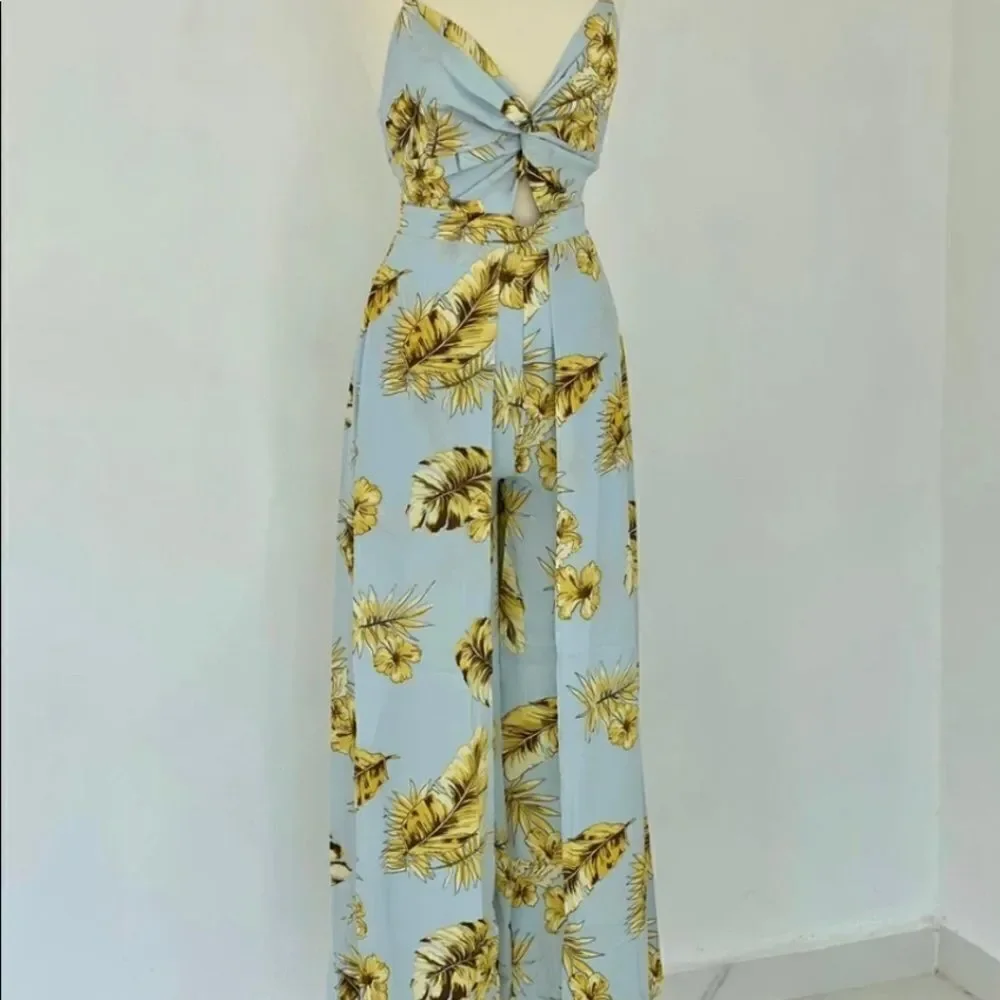 Mad For Love Blue with leaves Jumpsuit New - Picture 3 of 16